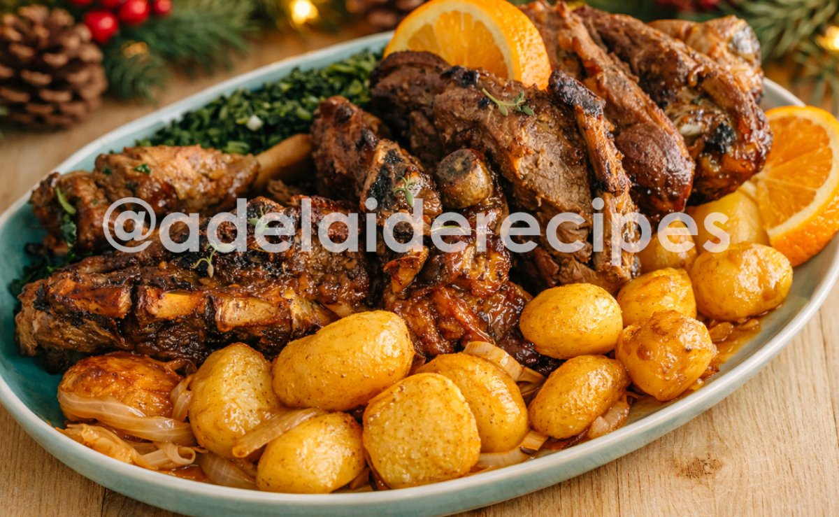 Roast Lamb with Potatoes and Sautéed Vegetables