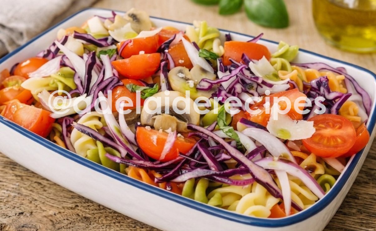 Tricolor Fusilli Salad with Sautéed Mushrooms