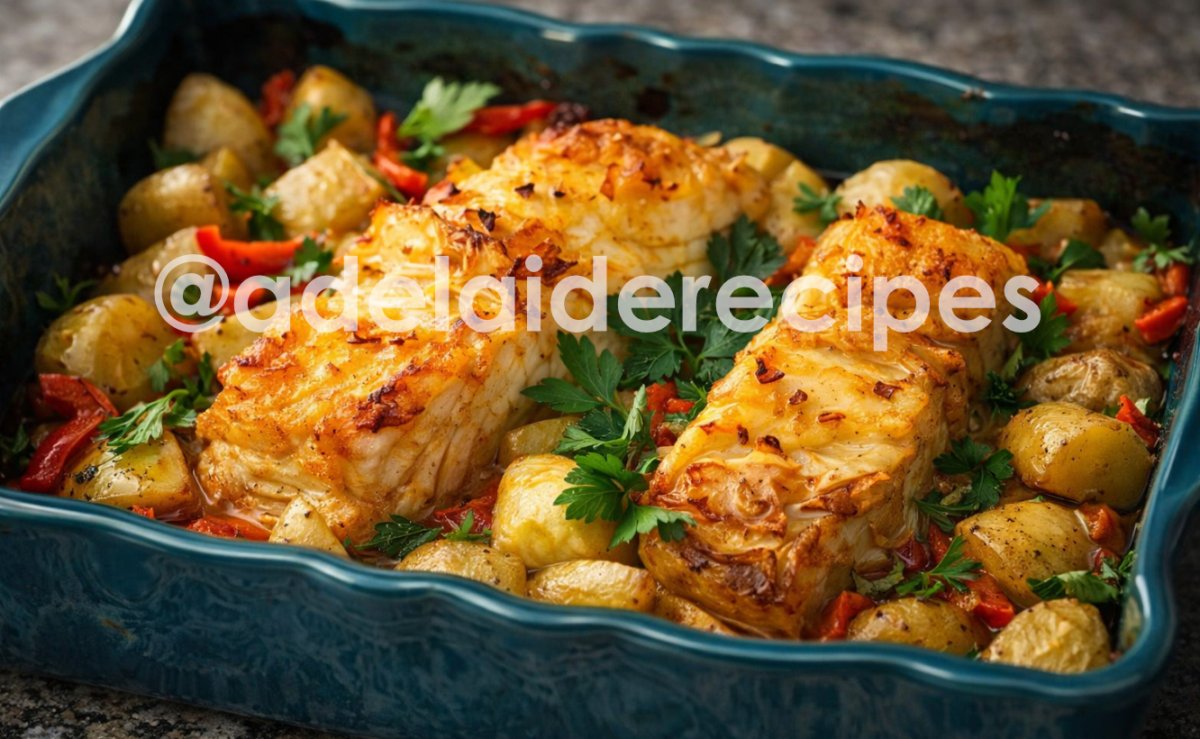 Baked Cod with Potatoes and Peppers