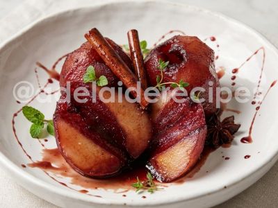 Drunken Pears in Red Wine & Spice Syrup